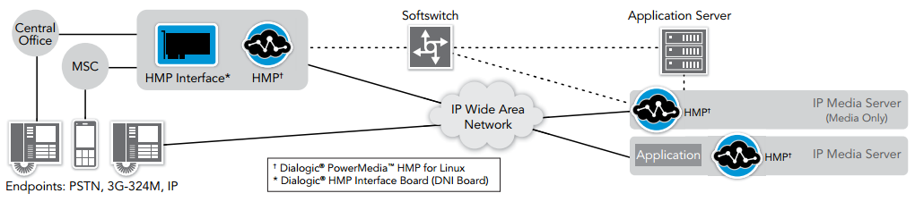 Figure 1. Dialogic PowerMedia HMP for Linux in a Service Provider Environment